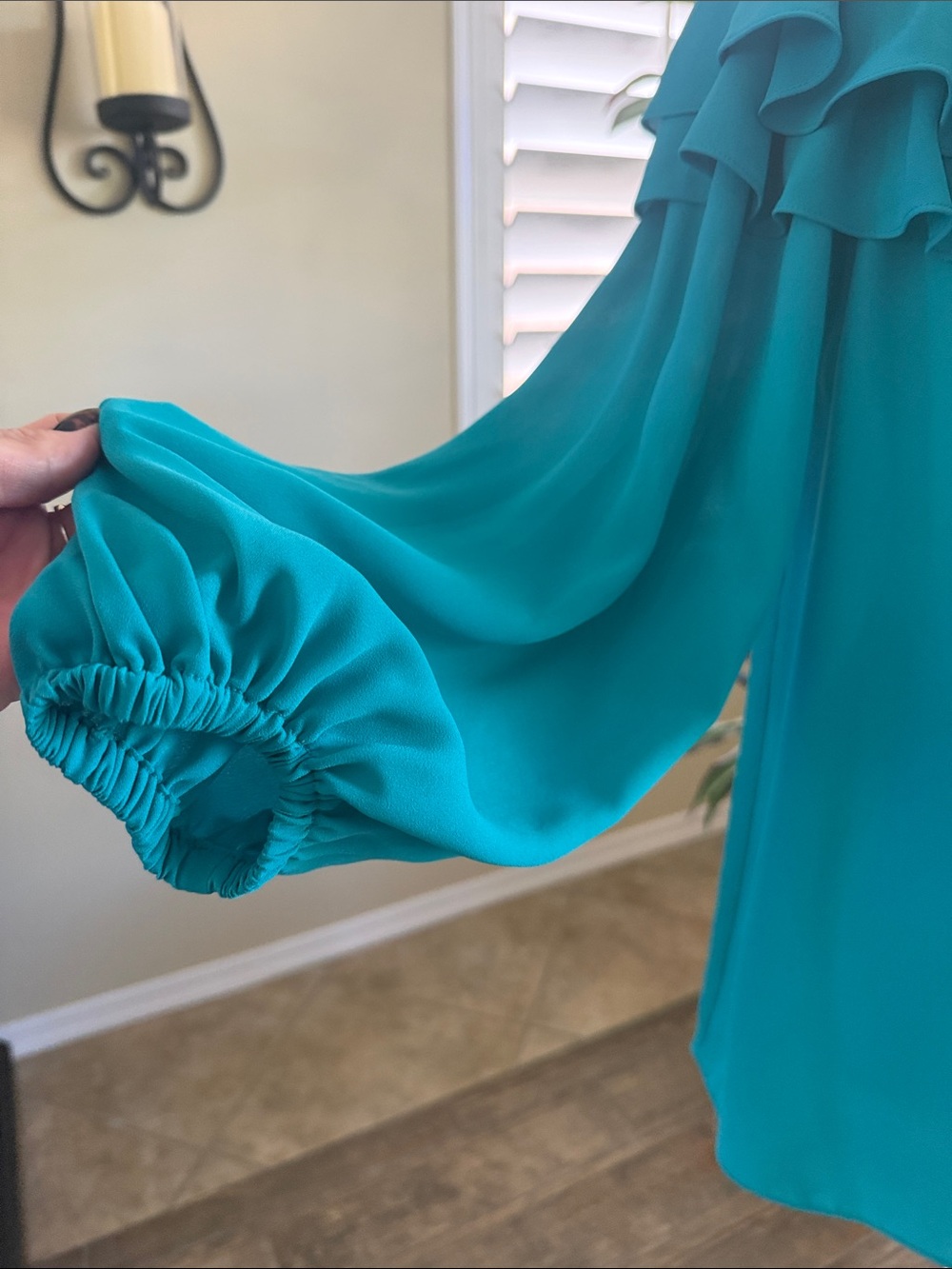 Michael Kors Women's Teal Off-the-Shoulder Ruffle Blouse - Picture 4 of 6